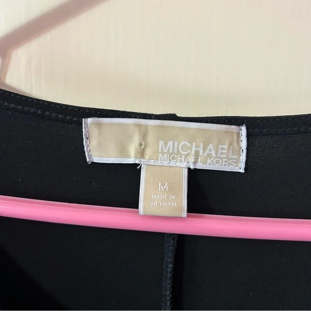 Michael Michael Kors Black Long Sleeve Keyhole Sheath Dress with Side Knot Drape